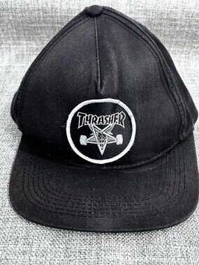 Vintage Thrasher Hat Skategoat Logo Skateboard SnapBack Cap Black - Distressed